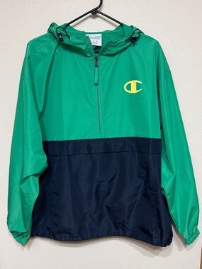 Champion Green and Navy Colorblock Half-Zip Pullover Jacket